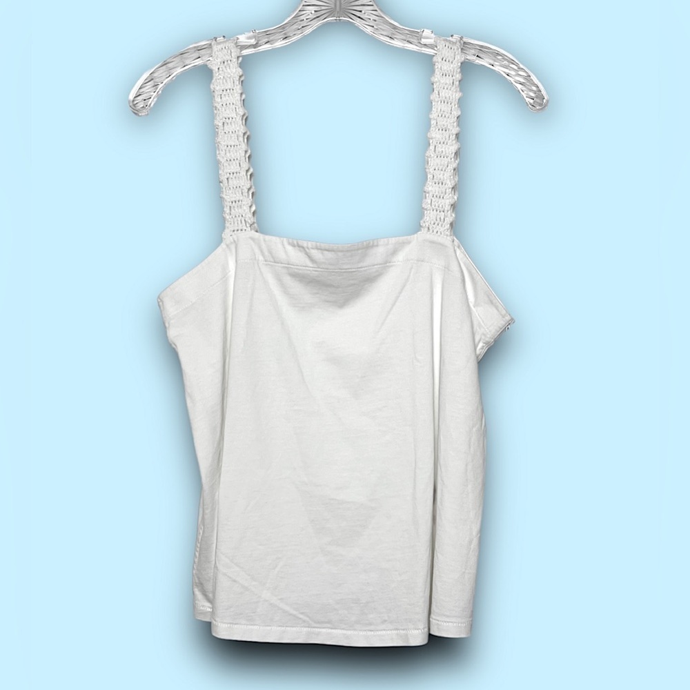 NWT AMO 90s Pima Cotton Jersey Square Neck Crochet Straps Sleeveless Cami Tank S